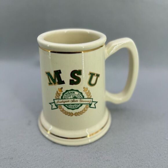 MSU Michigan State University Cream Gold Accents Ceramic Collegiate Stein Mug - Picture 1 of 5